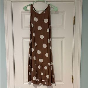 LOFT Brown and White Polka Dot Midi Dress